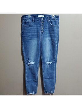 Kancan Women's Blue Button Fly Distressed Jeans Size 13/30